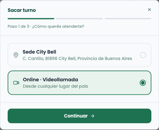 Botón para solicitar turno desde el perfil público del nutricionista en MuraTrack